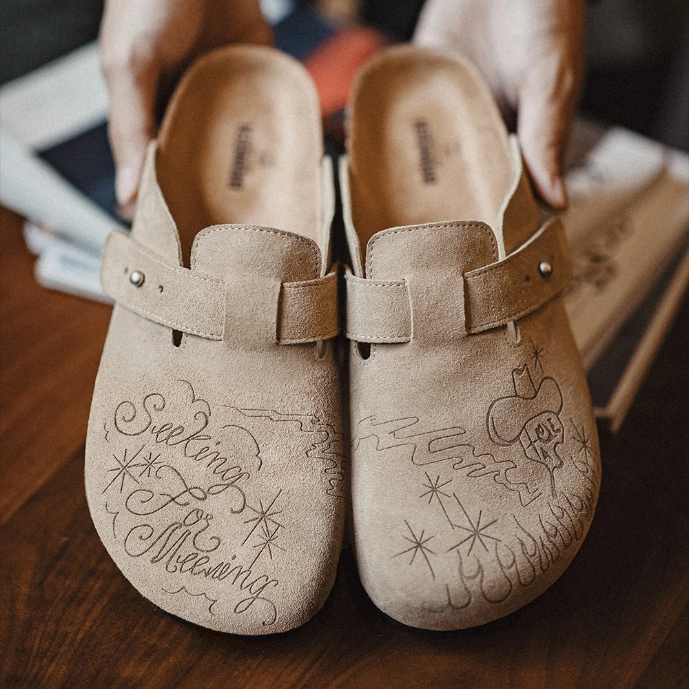 Men Shoes Illustration - Maden Illustration Mules Shoes Half Drag