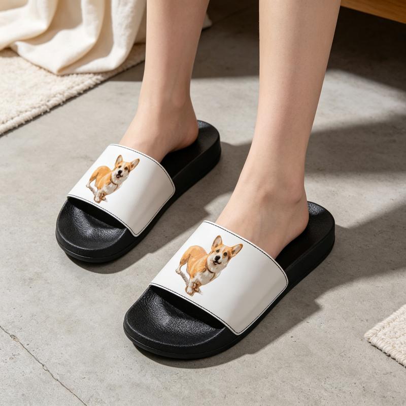 Men Shoes Illustration - Ladies Men's home slippers，Kraft Dog Illustration