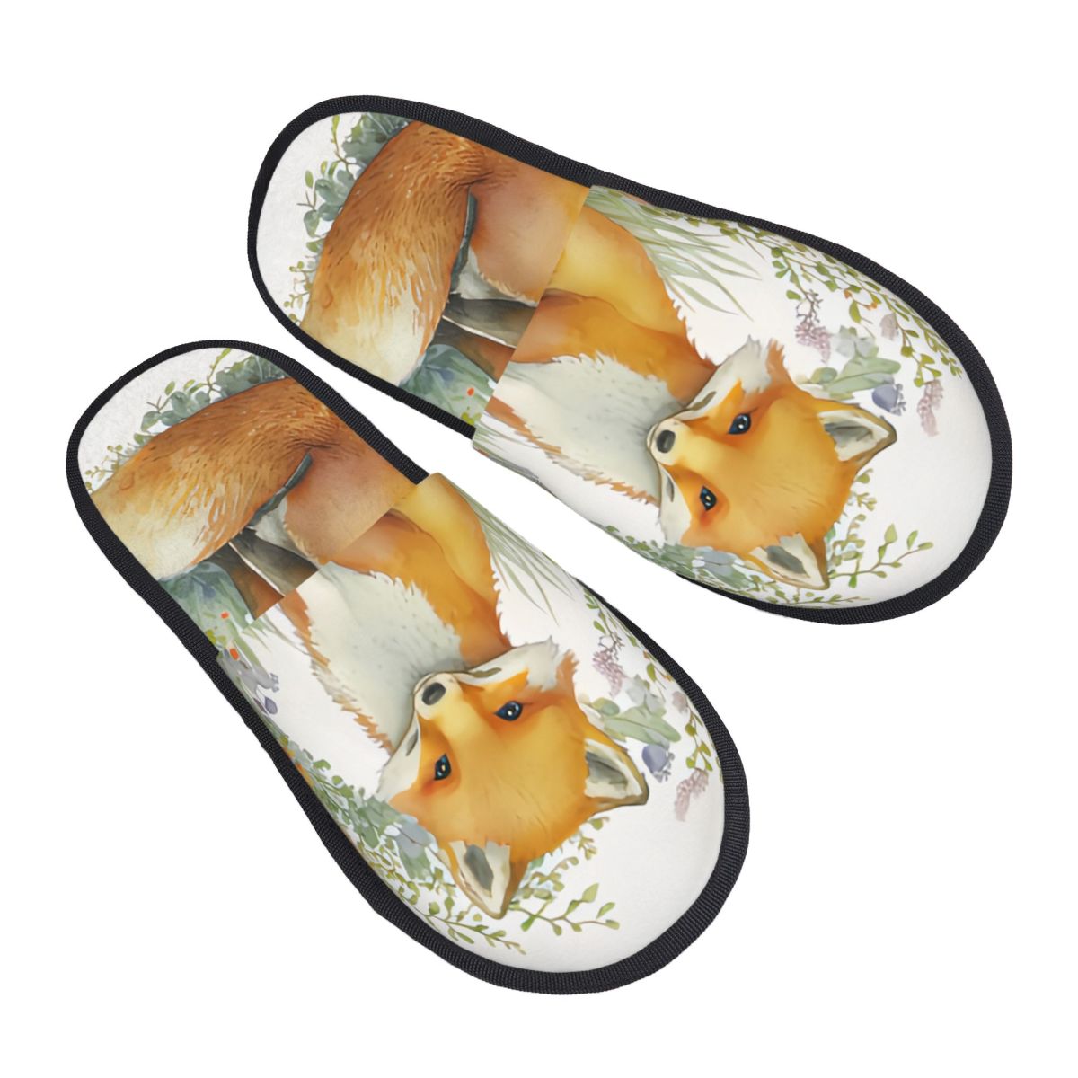 Men Shoes Illustration - Plush Indoor Slippers Watercolor Forest Cartoon